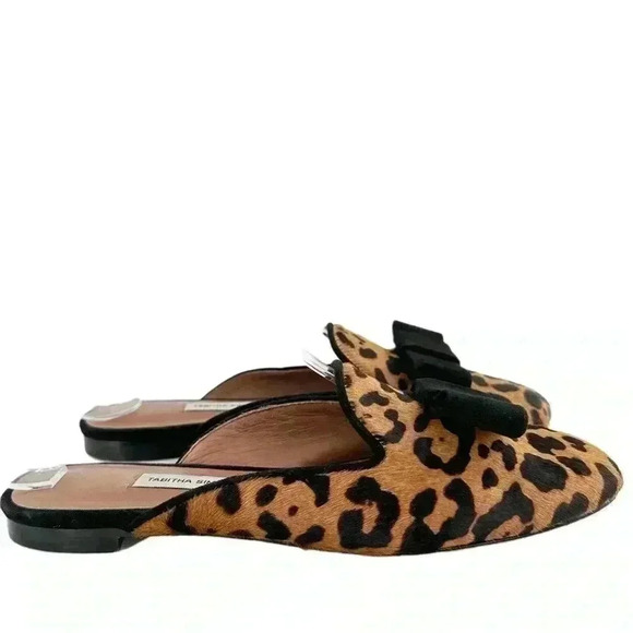 Tabitha Simmons flats size 36 brown calf hair cheetah print slip on bow mules - Picture 13 of 13